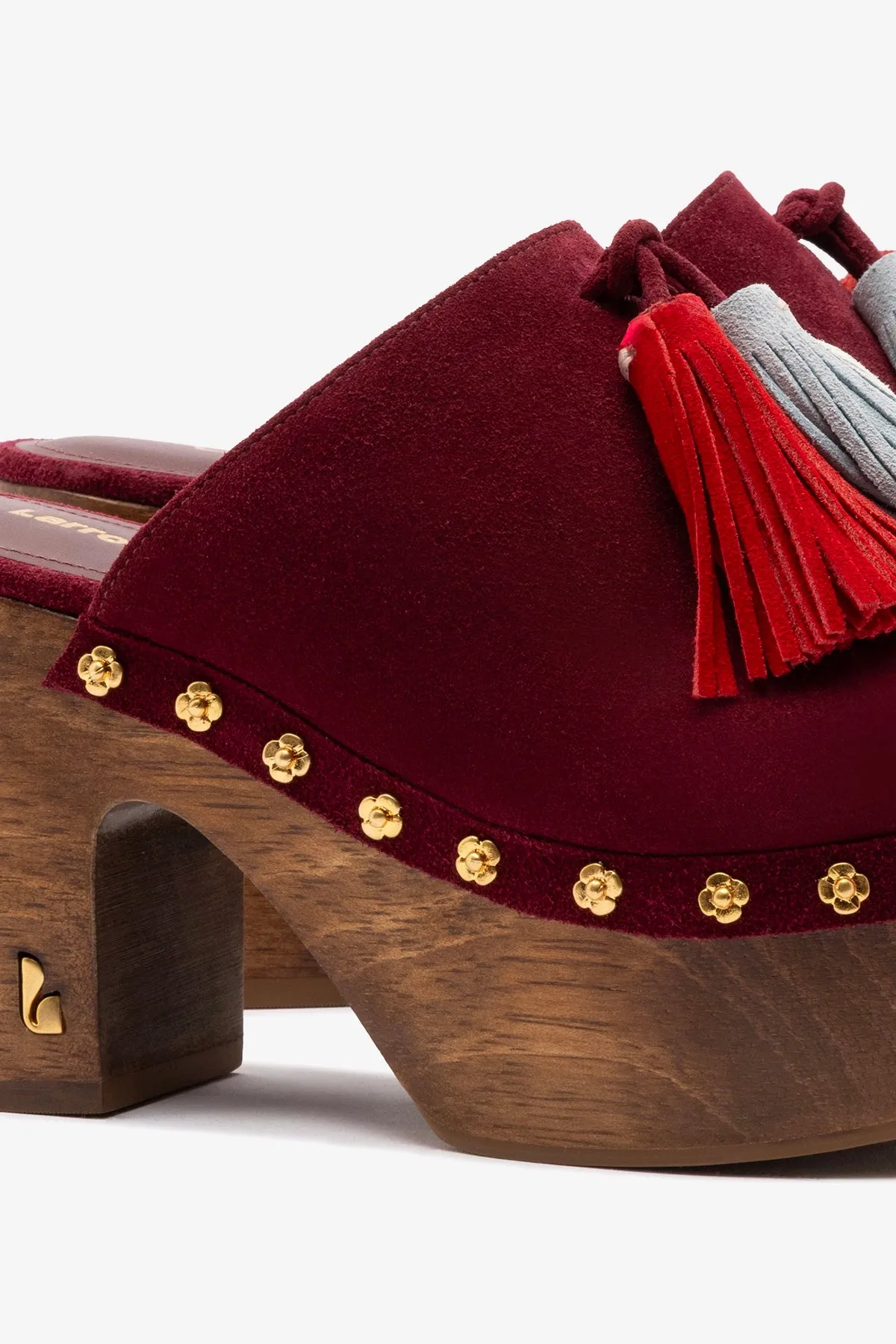 Miso Wooden Tassel Clog In Burgundy Suede sold by Larroude product image thumbnail 4
