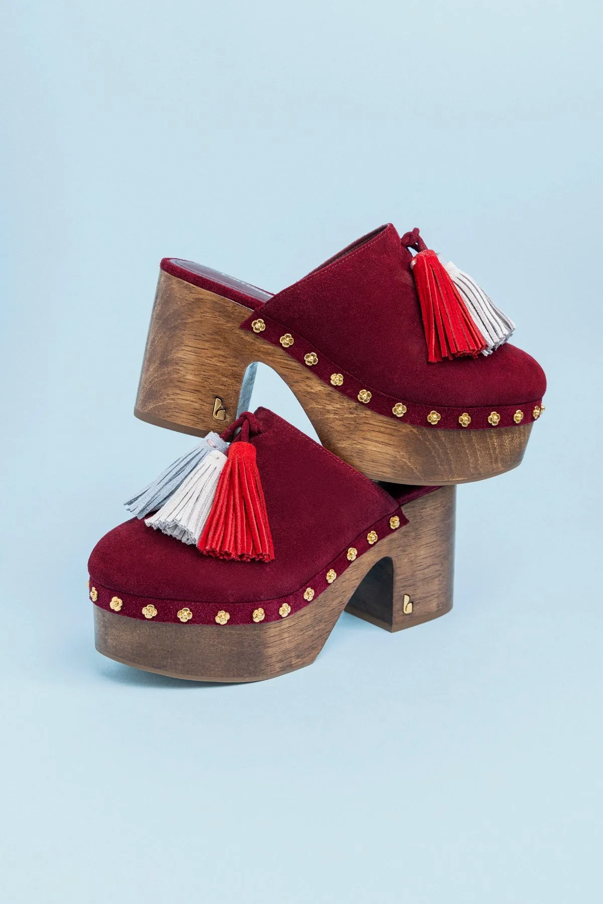 Miso Wooden Tassel Clog In Burgundy Suede sold by Larroude product image thumbnail 2