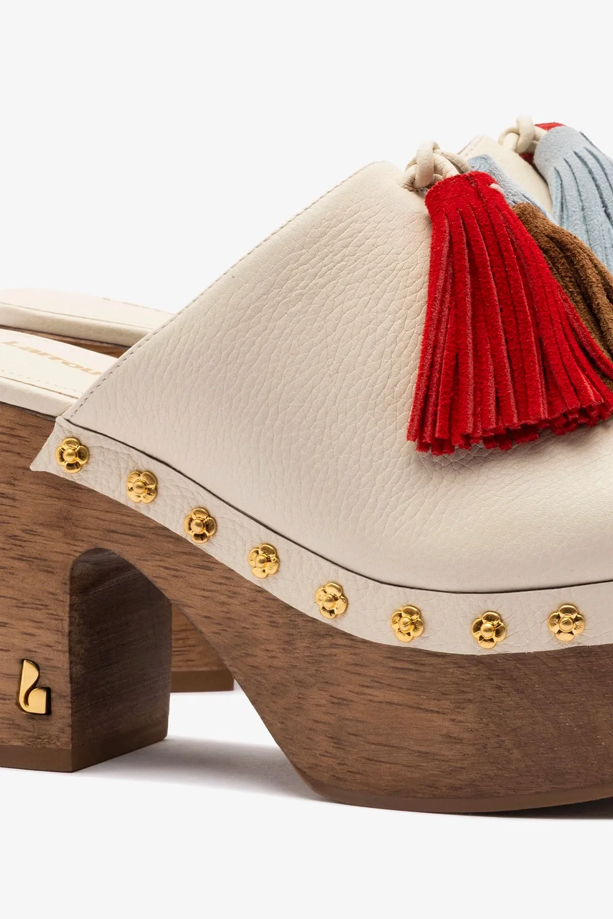 Miso Wooden Tassel Clog In Ivory Leather sold by Larroude product image thumbnail 4