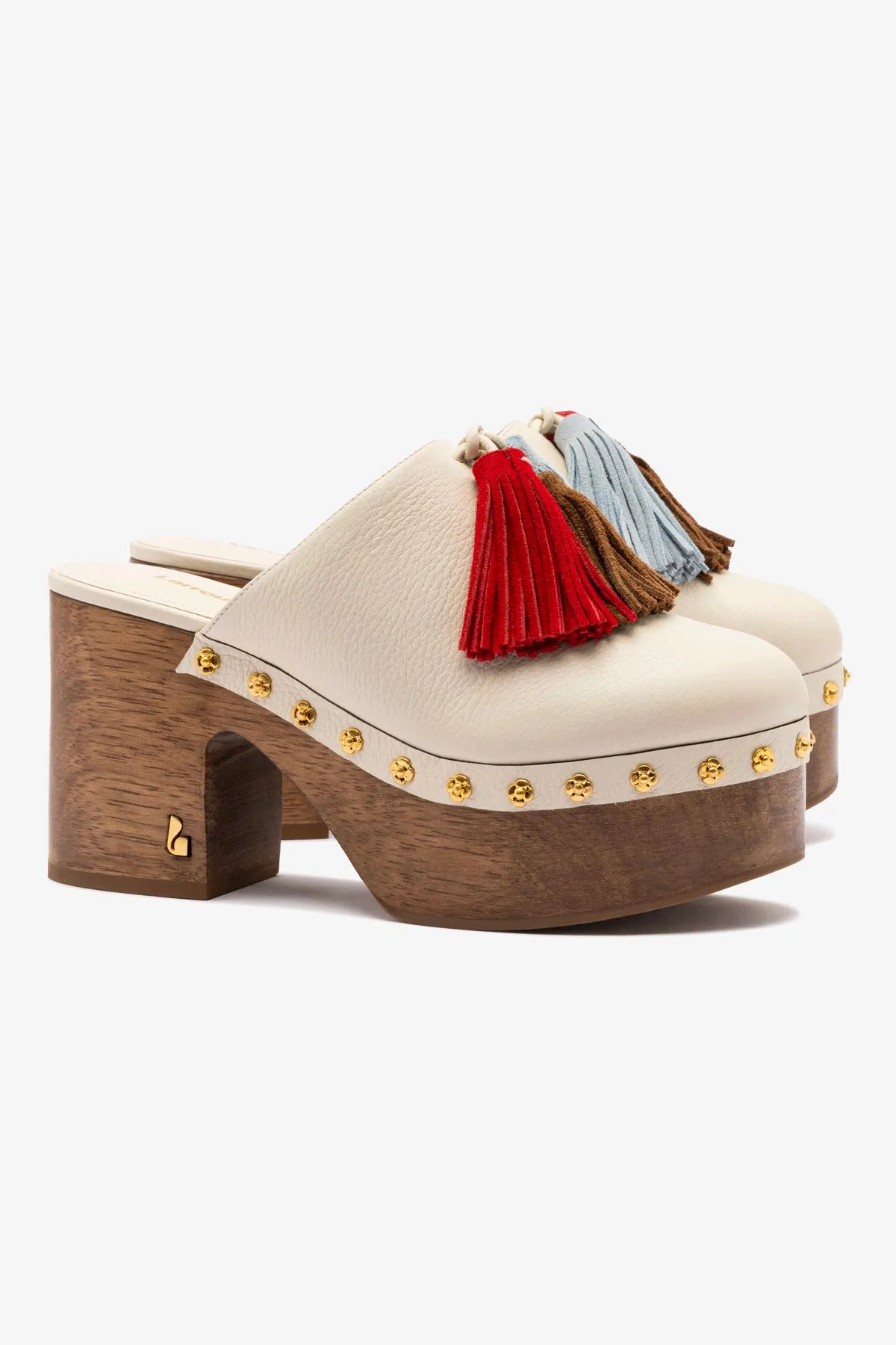 Miso Wooden Tassel Clog In Ivory Leather sold by Larroude product image thumbnail 3