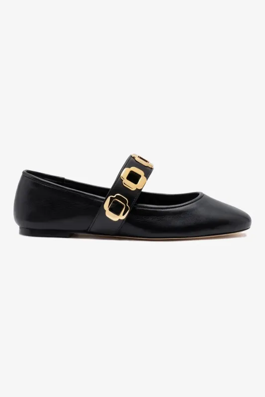Milan Ballet Flat In Black Leather sold by Larroude