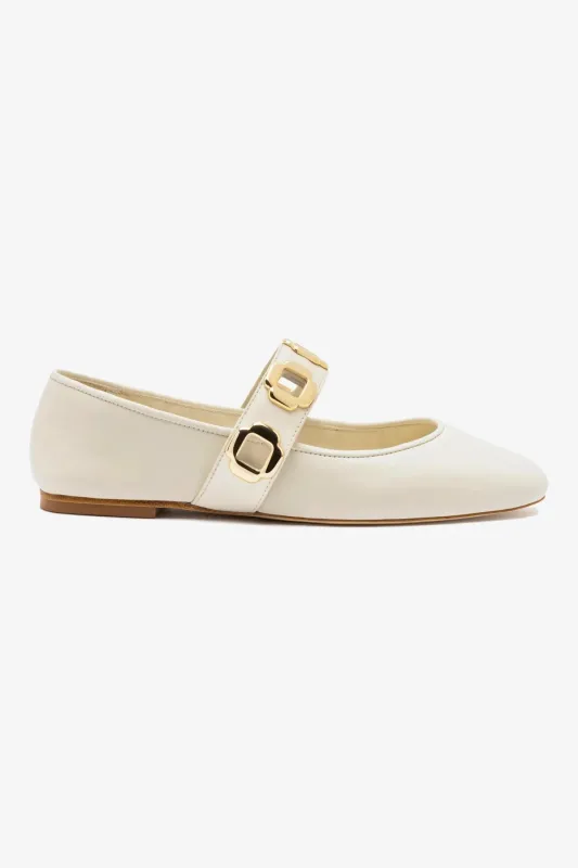 Milan Ballet Flat In Ivory Leather sold by Larroude