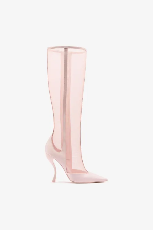 Larroudé by Nicolò B. Zuzu Mesh Boot In Strawberry Satin sold by Larroude