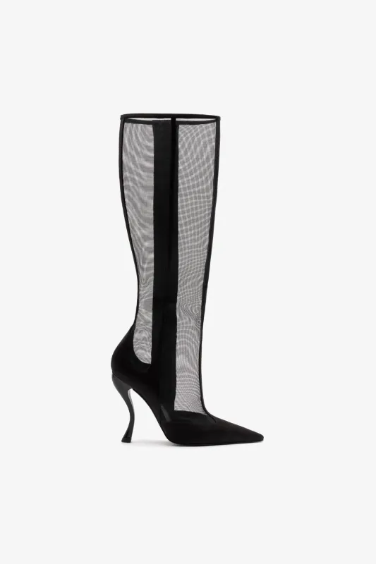 Larroudé by Nicolò B. Zuzu Mesh Boot In Black Satin sold by Larroude