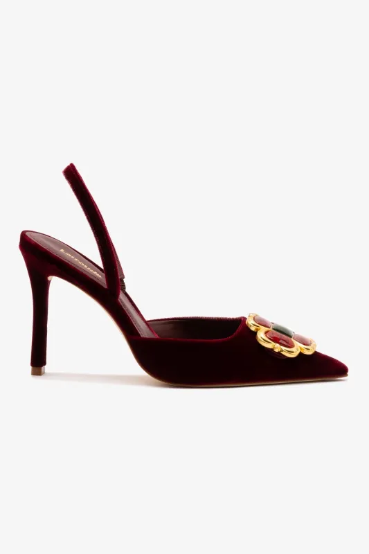 Chrissy Pump In Wine Velvet sold by Larroude