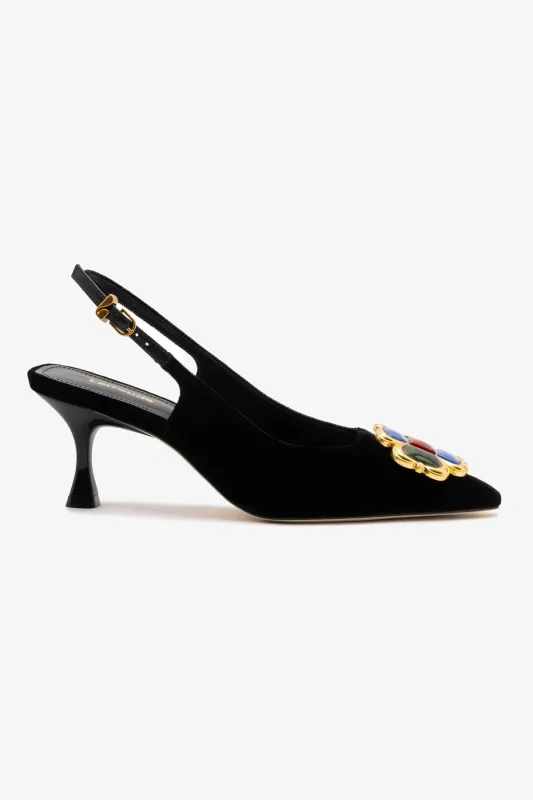 Chrissy Low Pump In Black Velvet sold by Larroude