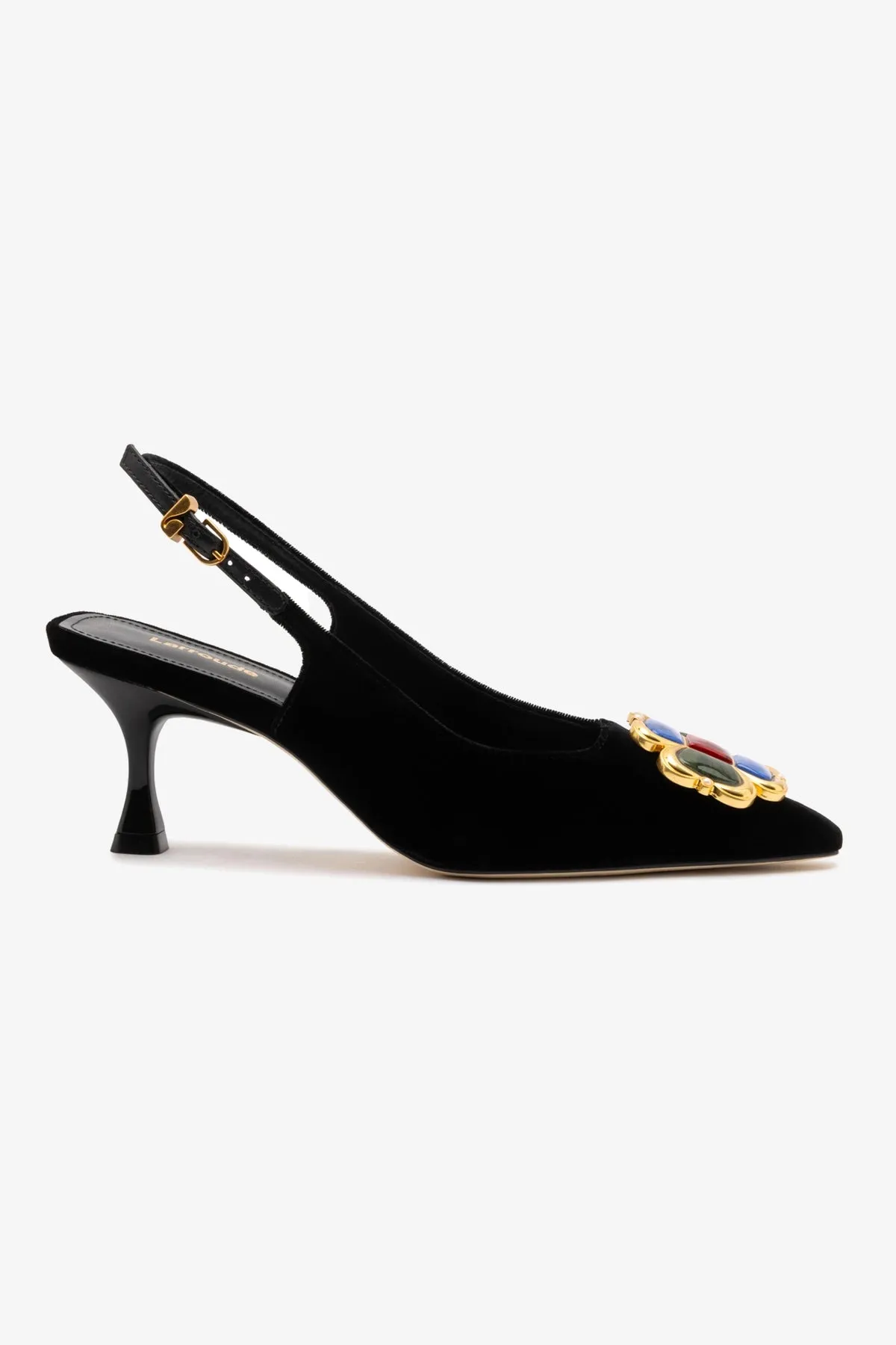 Chrissy Low Pump In Black Velvet sold by Larroude