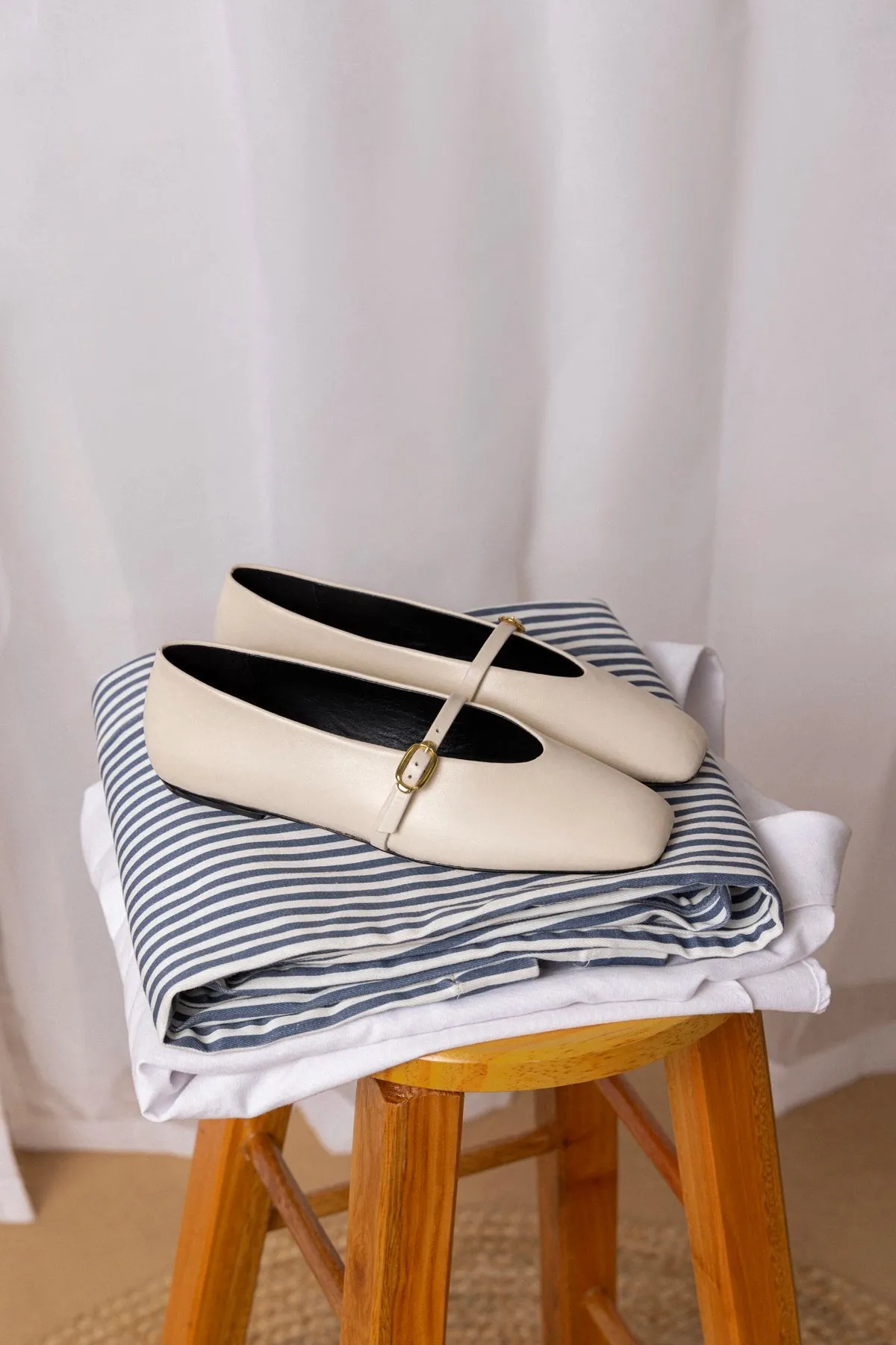 Misty Ballerina Flat In Ivory Leather sold by Larroude product image thumbnail 2