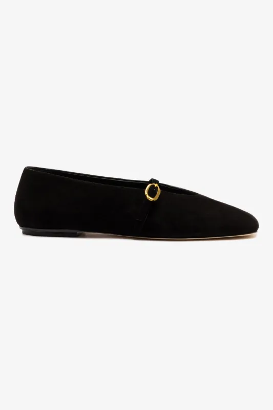 Misty Ballerina Flat In Black Leather sold by Larroude