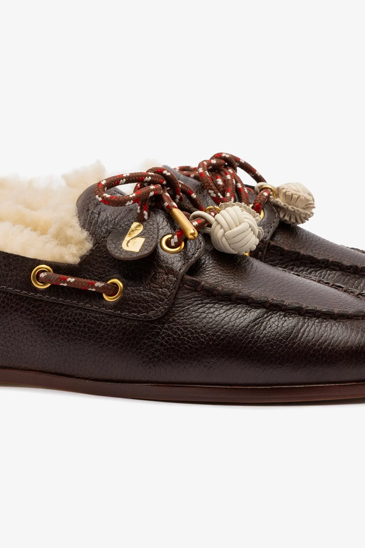 Cyprus Boat Shoe In Brown Leather and Natural Shearling sold by Larroude product image thumbnail 4