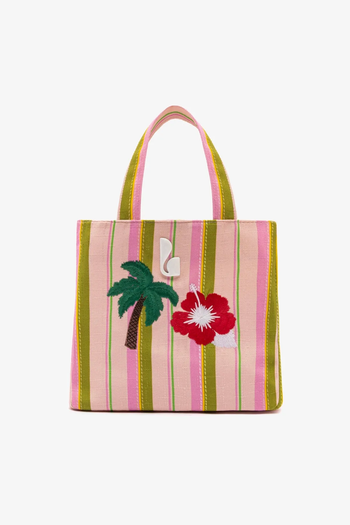 Poppy Mini Tote Bag In Tulip And Emerald Raffia sold by Larroude