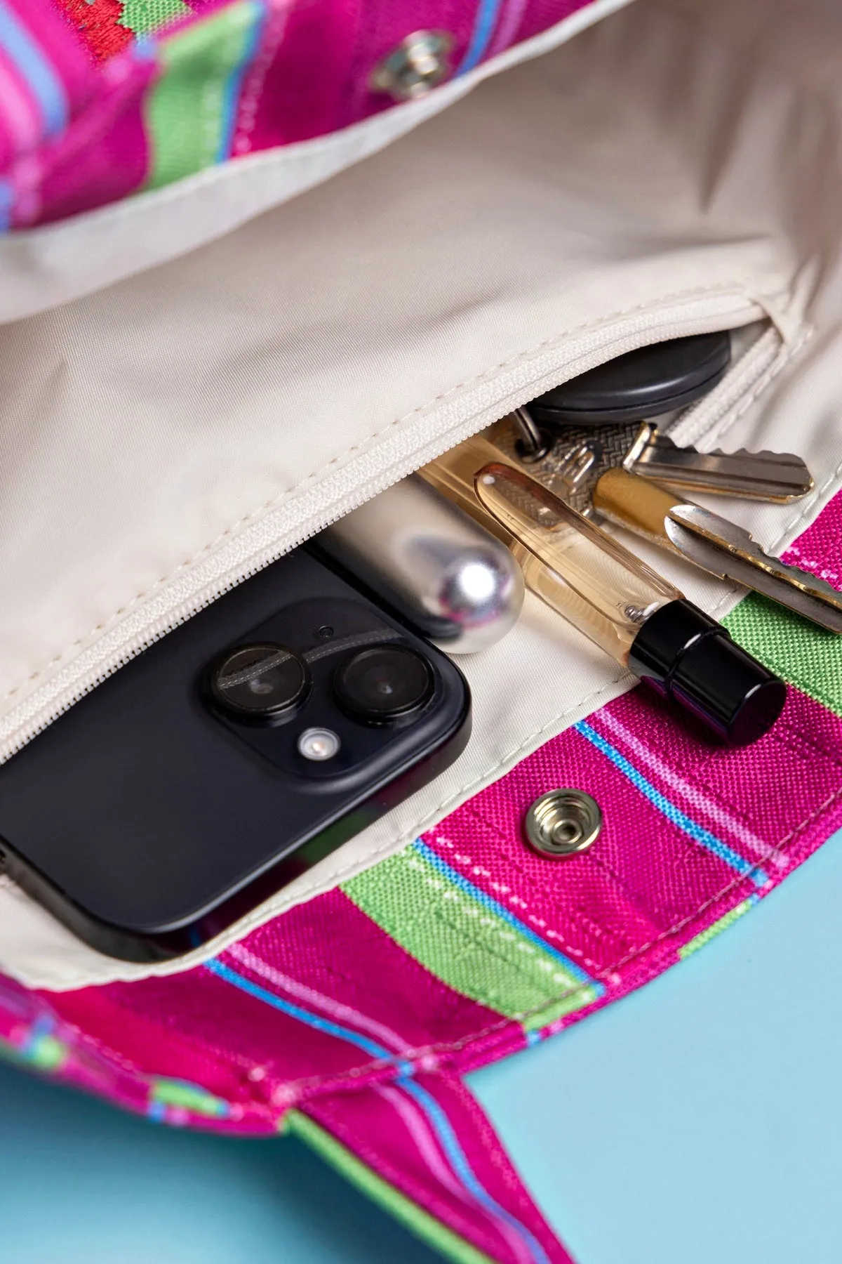 Poppy Mini Tote Bag In Pink And Emerald Raffia sold by Larroude product image thumbnail 2