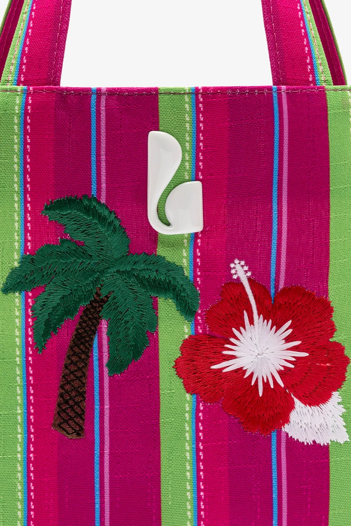 Poppy Mini Tote Bag In Pink And Emerald Raffia sold by Larroude product image thumbnail 5