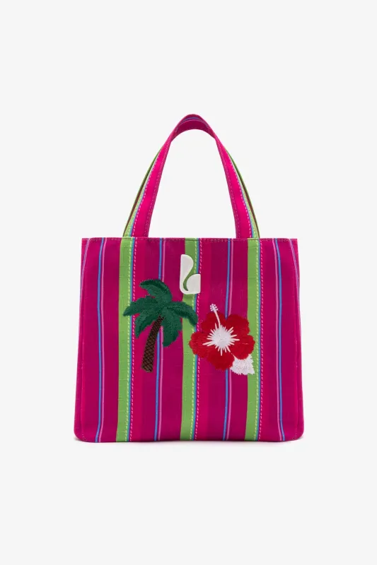 Poppy Mini Tote Bag In Pink And Emerald Raffia sold by Larroude