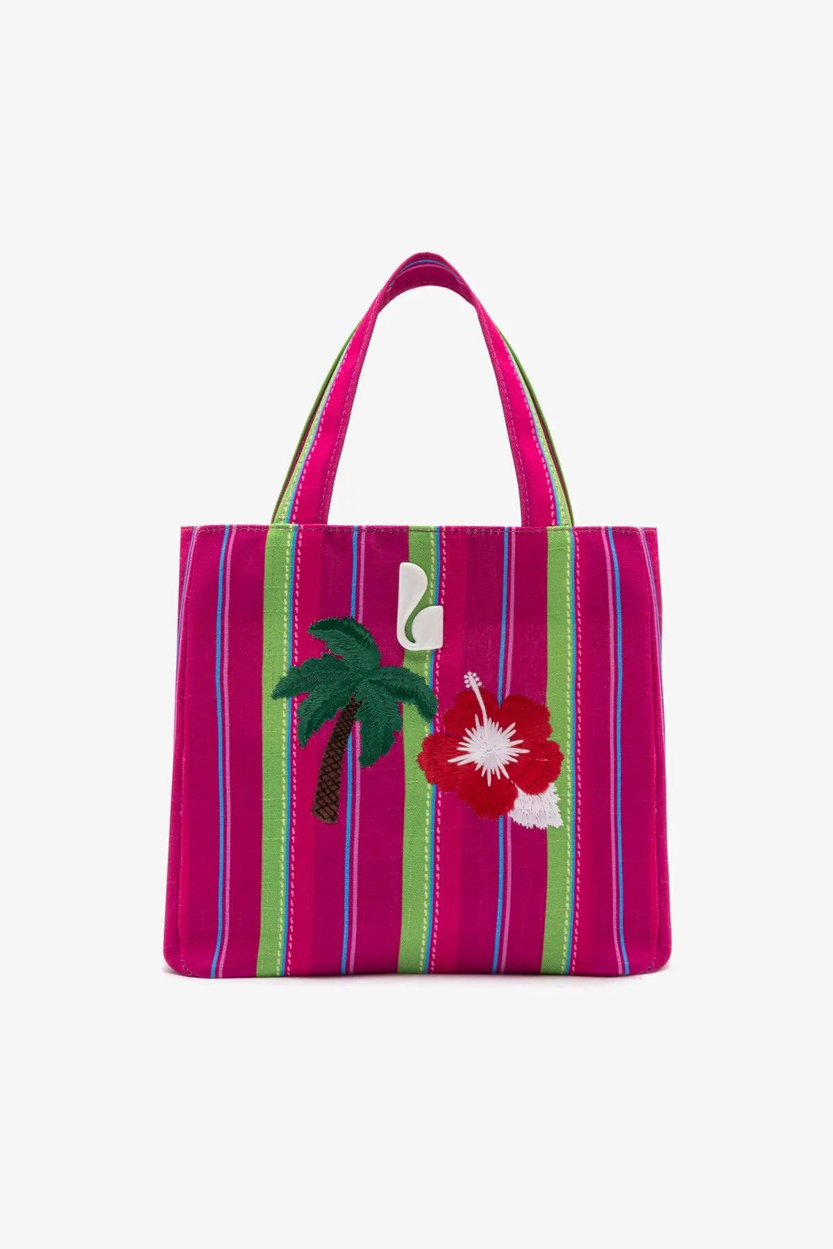 Poppy Mini Tote Bag In Pink And Emerald Raffia sold by Larroude