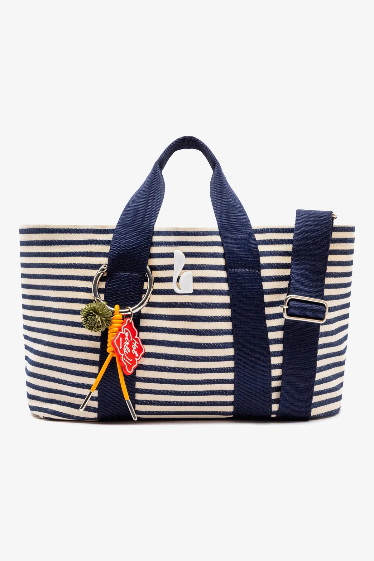 Americana Tote Bag In Indigo And Natural Awning Stripe sold by Larroude