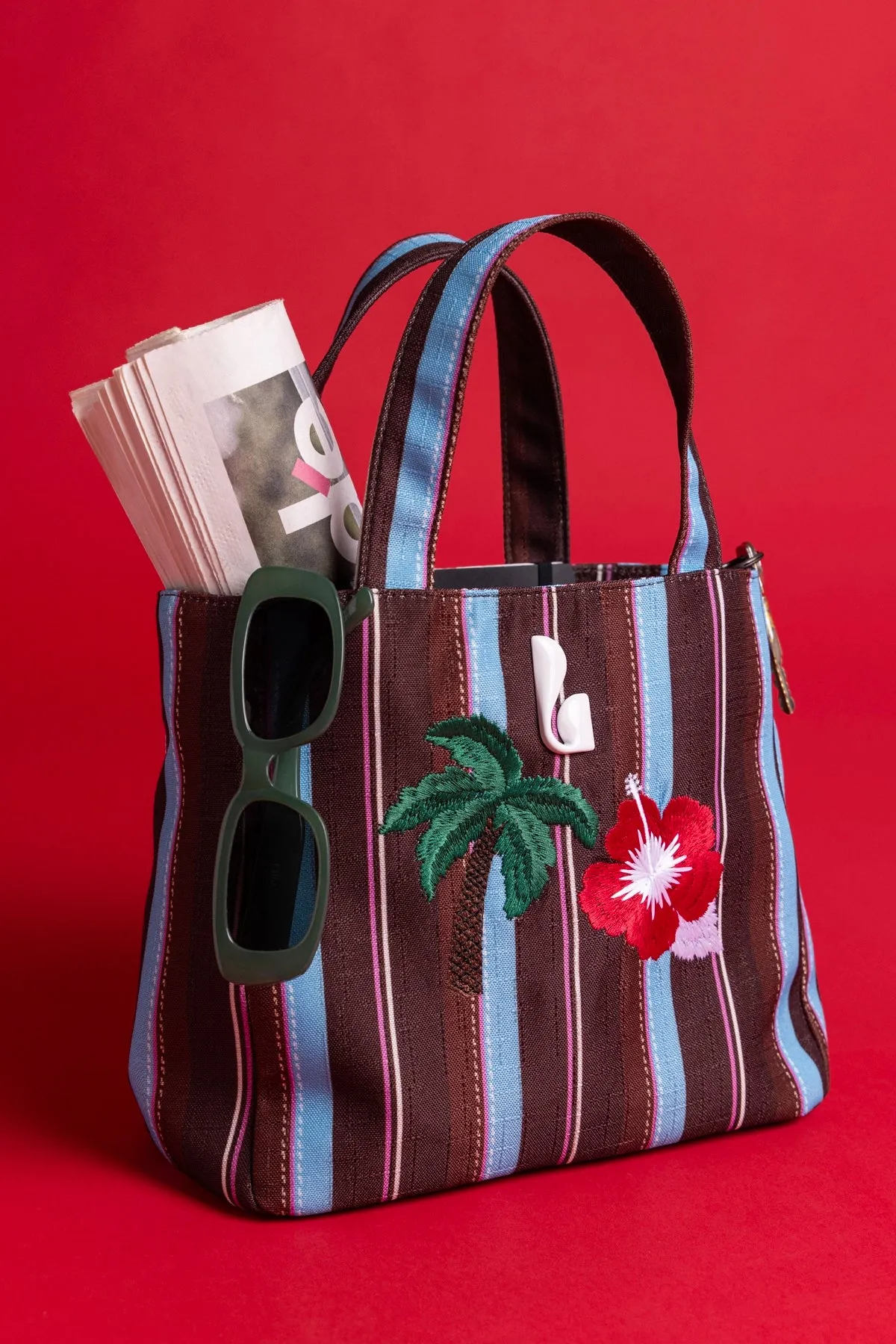 Poppy Mini Tote Bag In Brown And Azure Raffia sold by Larroude product image thumbnail 2