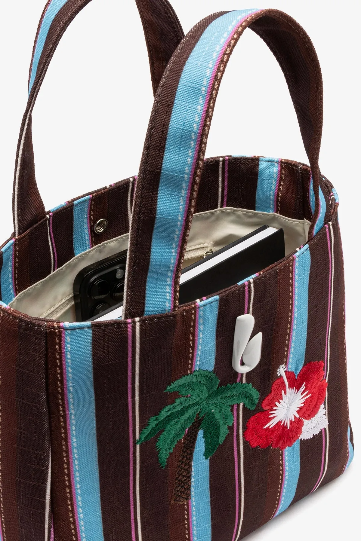 Poppy Mini Tote Bag In Brown And Azure Raffia sold by Larroude product image thumbnail 4