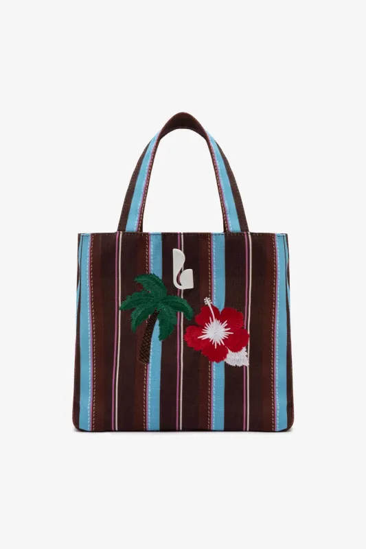 Poppy Mini Tote Bag In Brown And Azure Raffia sold by Larroude