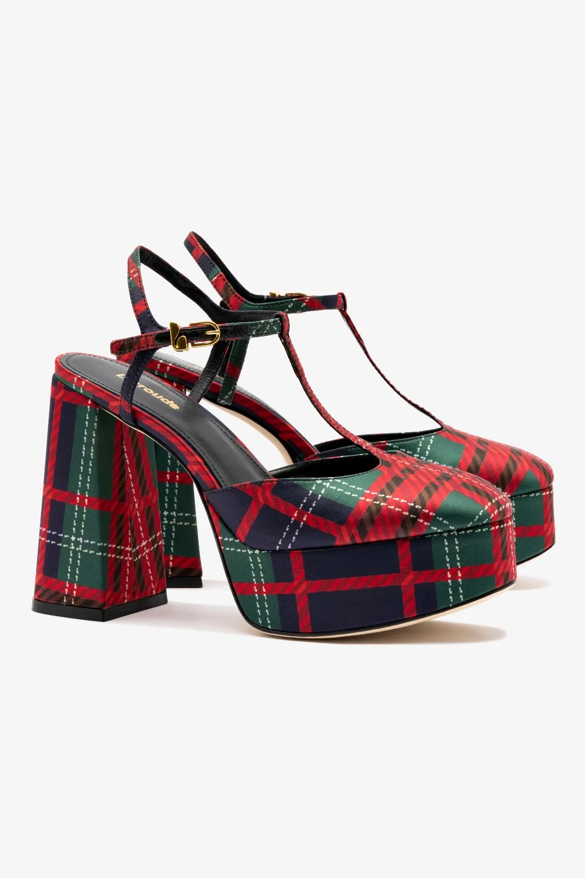 Pixie Pump In Red Tartan Satin sold by Larroude product image thumbnail 3