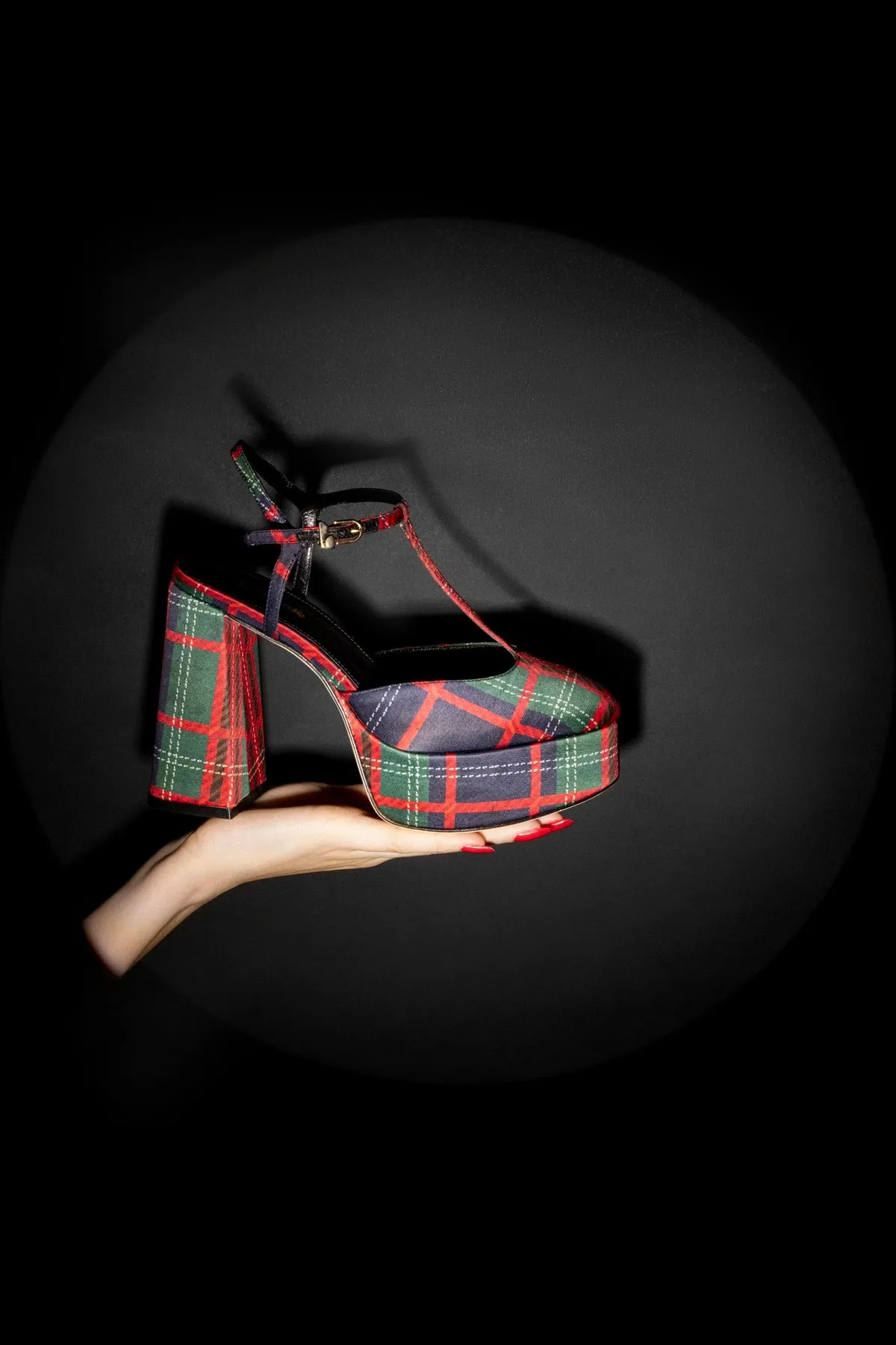 Pixie Pump In Red Tartan Satin sold by Larroude product image thumbnail 2
