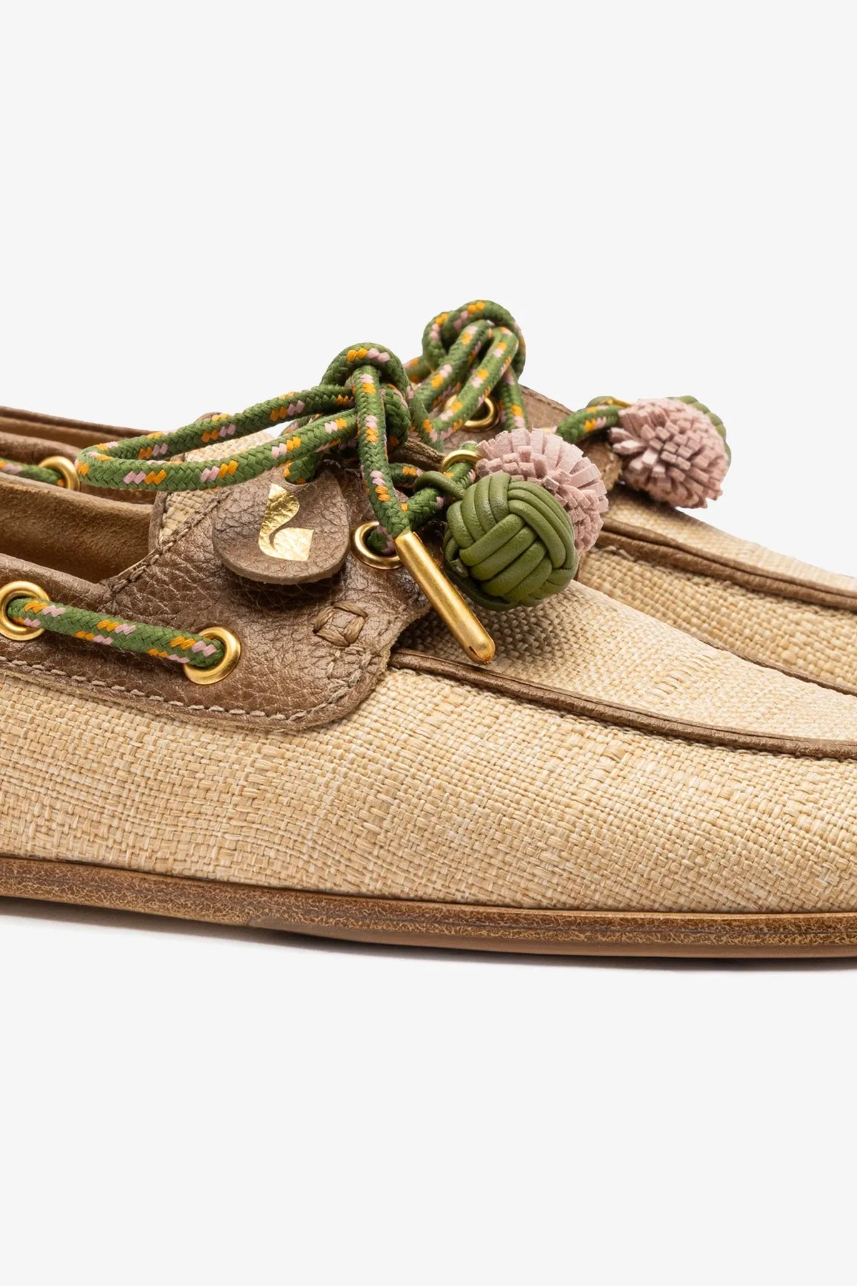 Cyprus Boat Shoe In Beige Raffia And Brown Leather sold by Larroude product image thumbnail 3