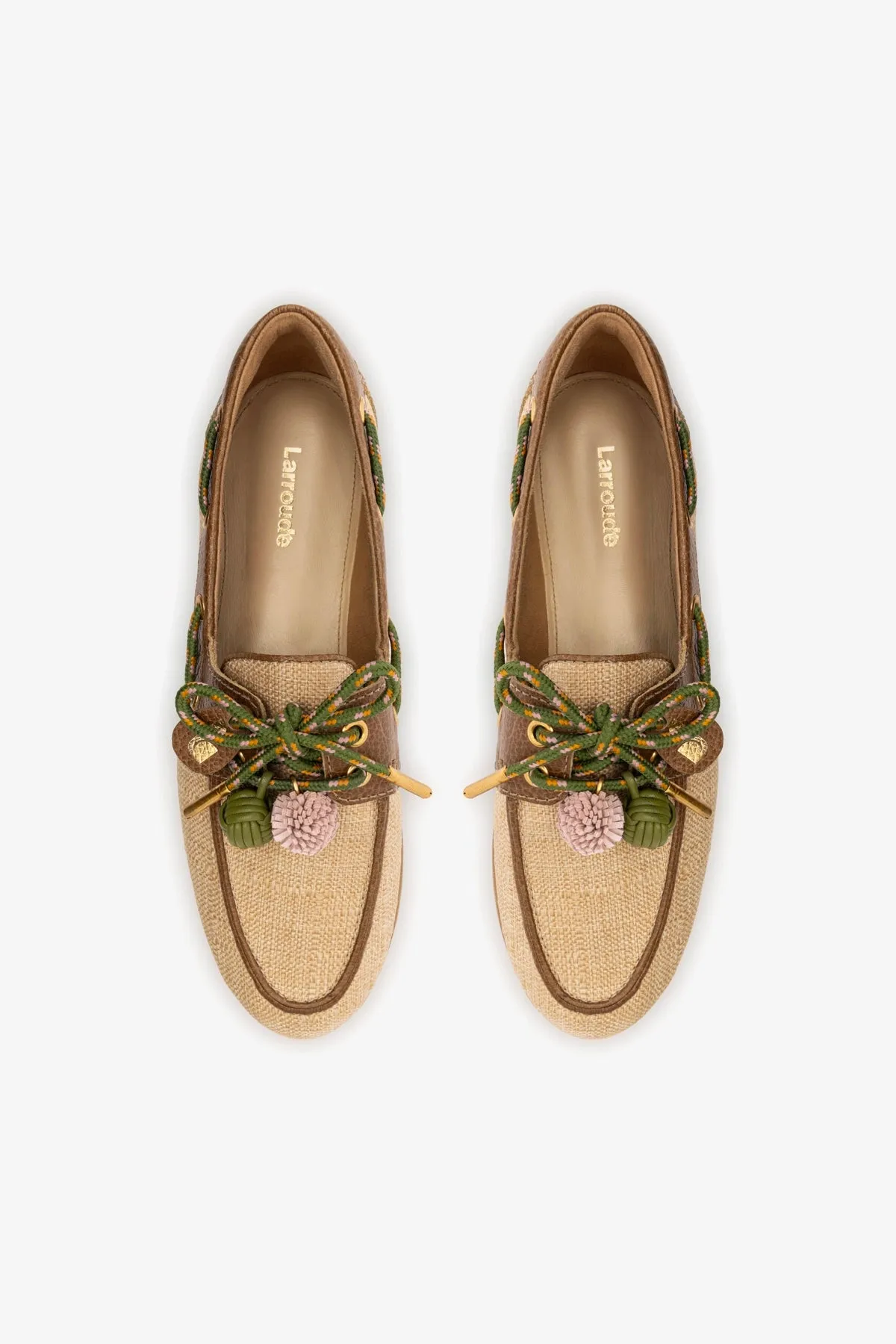 Cyprus Boat Shoe In Beige Raffia And Brown Leather sold by Larroude product image thumbnail 4