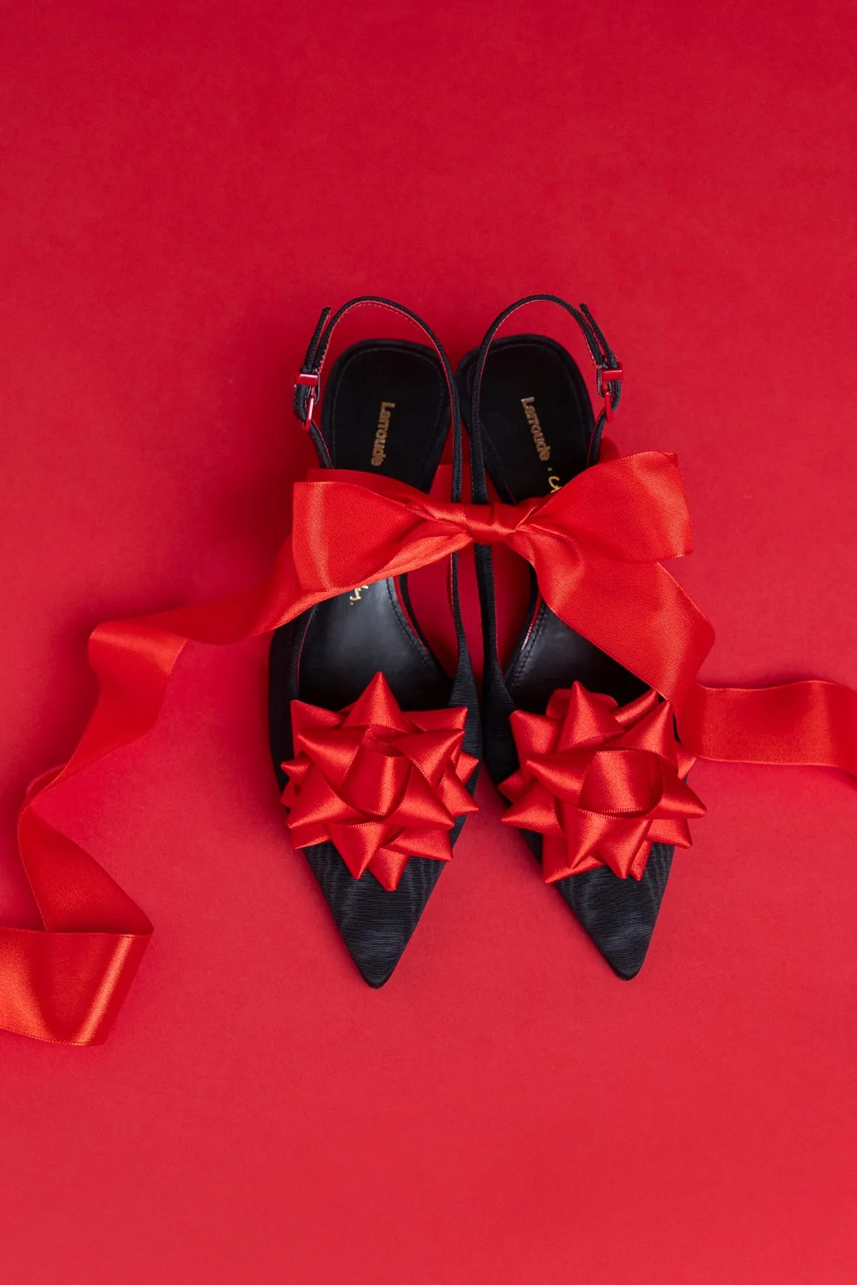 Larroudé x Angelica Hicks Bow Pump Low In Black Silk sold by Larroude product image thumbnail 2