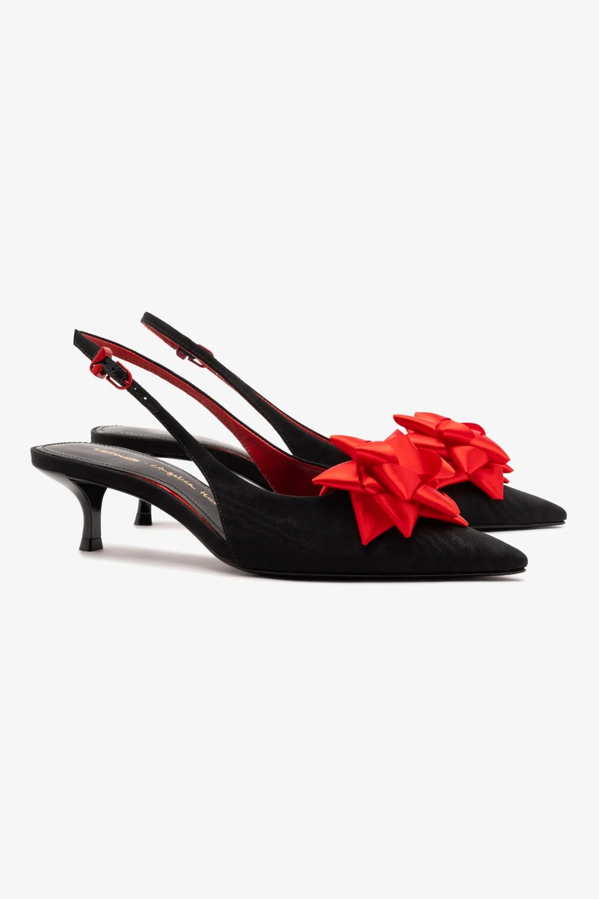 Larroudé x Angelica Hicks Bow Pump Low In Black Silk sold by Larroude product image thumbnail 3