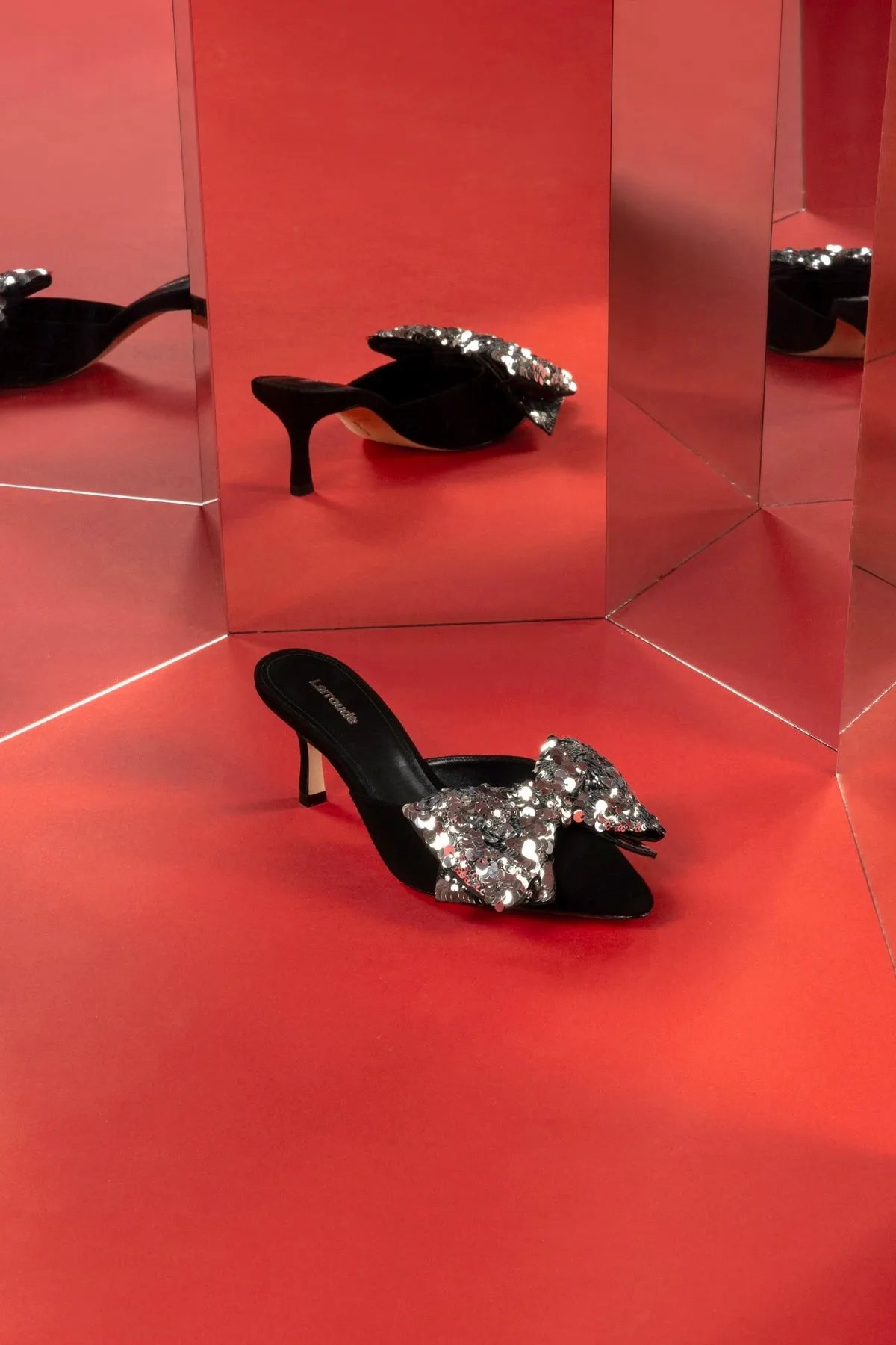 Mini Elle Pump In Black Suede and Silver Sequins sold by Larroude product image thumbnail 2