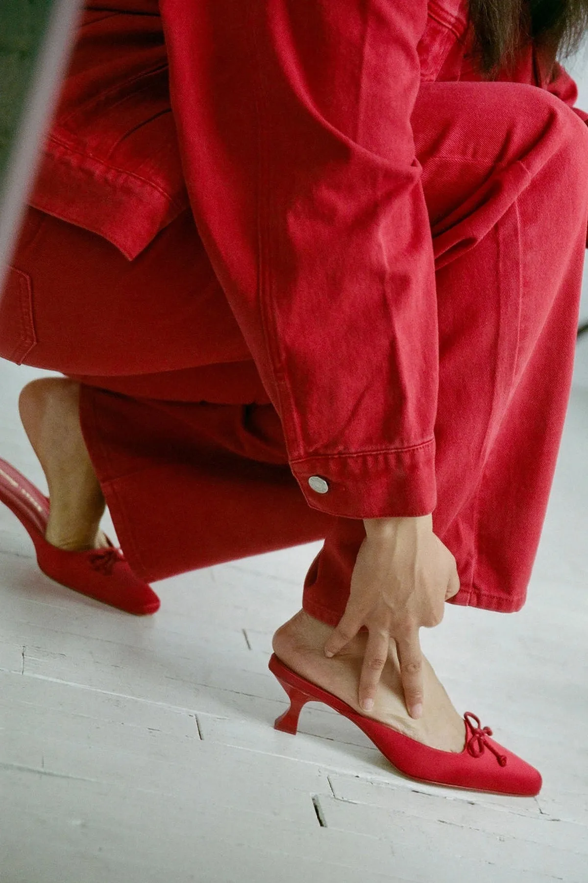 Larroudé x Parke Mule In Cherry Satin sold by Larroude product image thumbnail 2