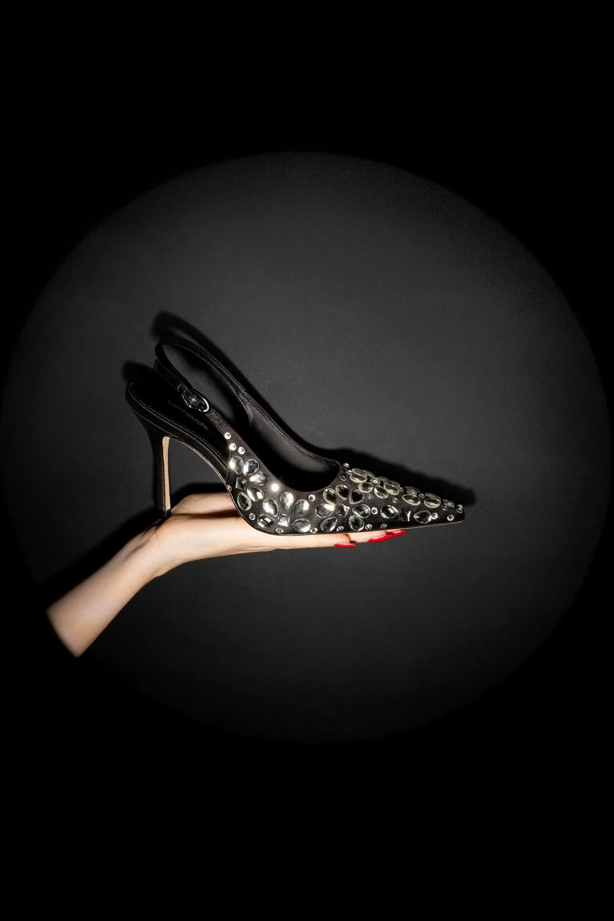 Carine Crystal Pump In Black Satin sold by Larroude product image thumbnail 2
