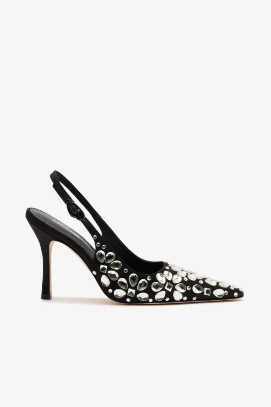 Carine Crystal Pump In Black Satin sold by Larroude