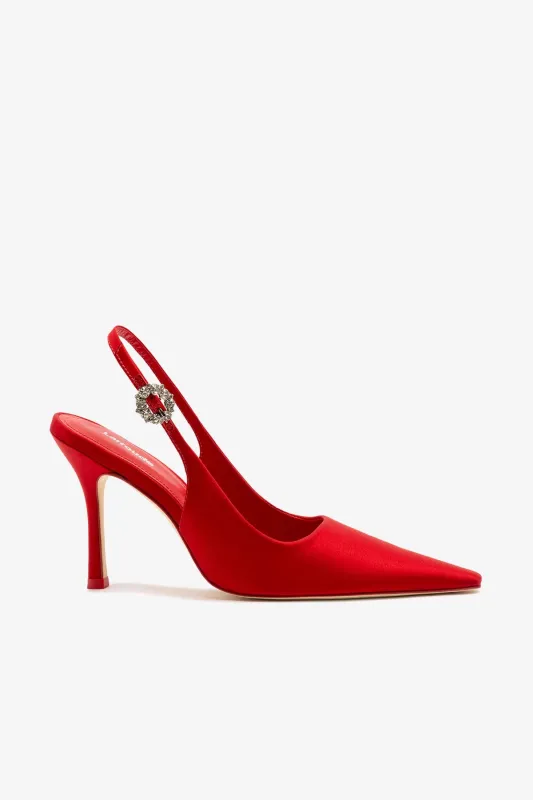 Carine Pump In Cherry Satin sold by Larroude