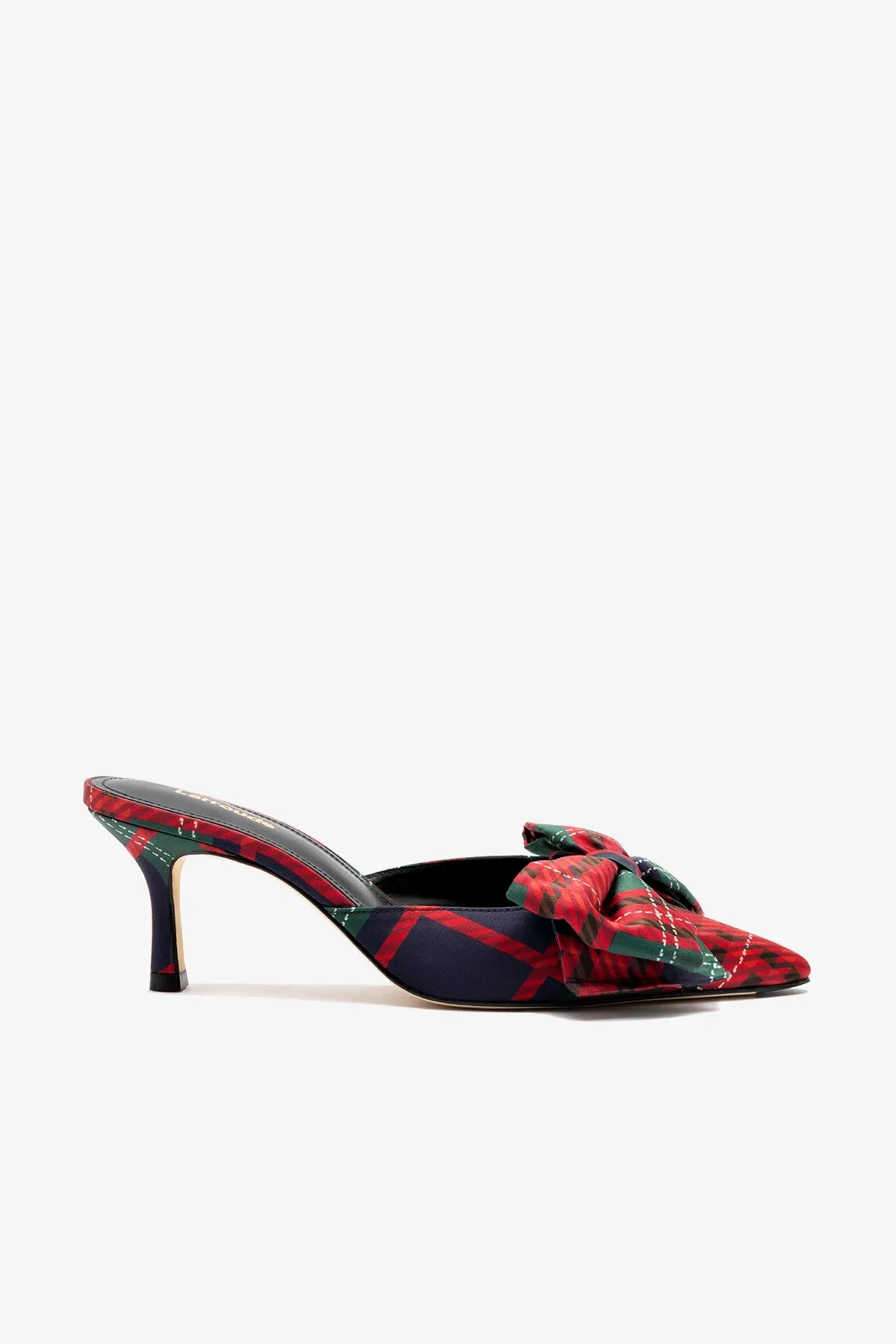 Mini Elle Pump In Red Tartan Satin sold by Larroude