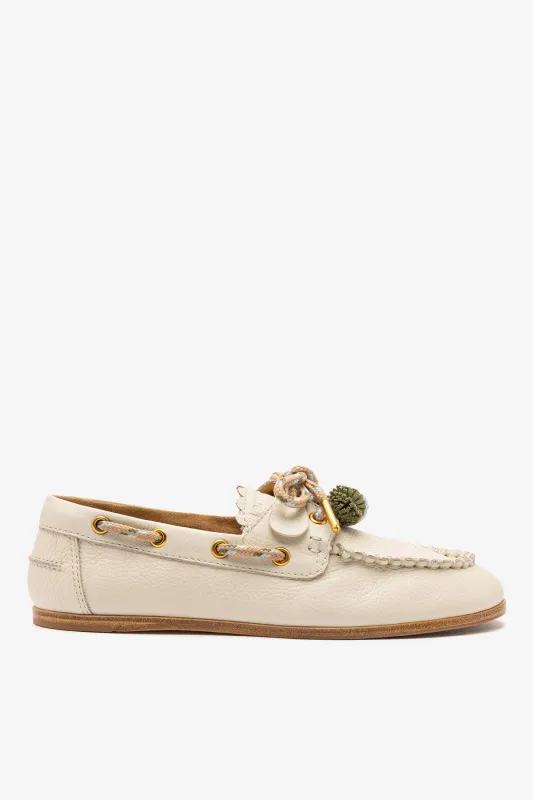 Cyprus Boat Shoe In Ivory Leather sold by Larroude