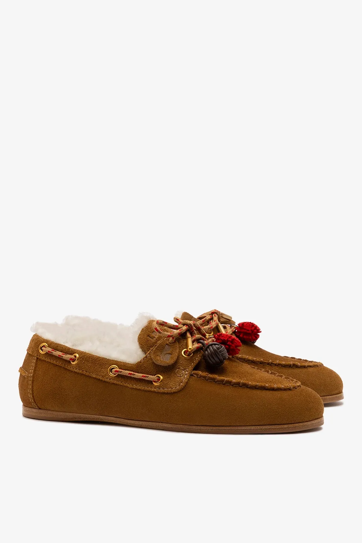 Cyprus Boat Shoe In Russet Suede and Natural Shearling sold by Larroude product image thumbnail 3
