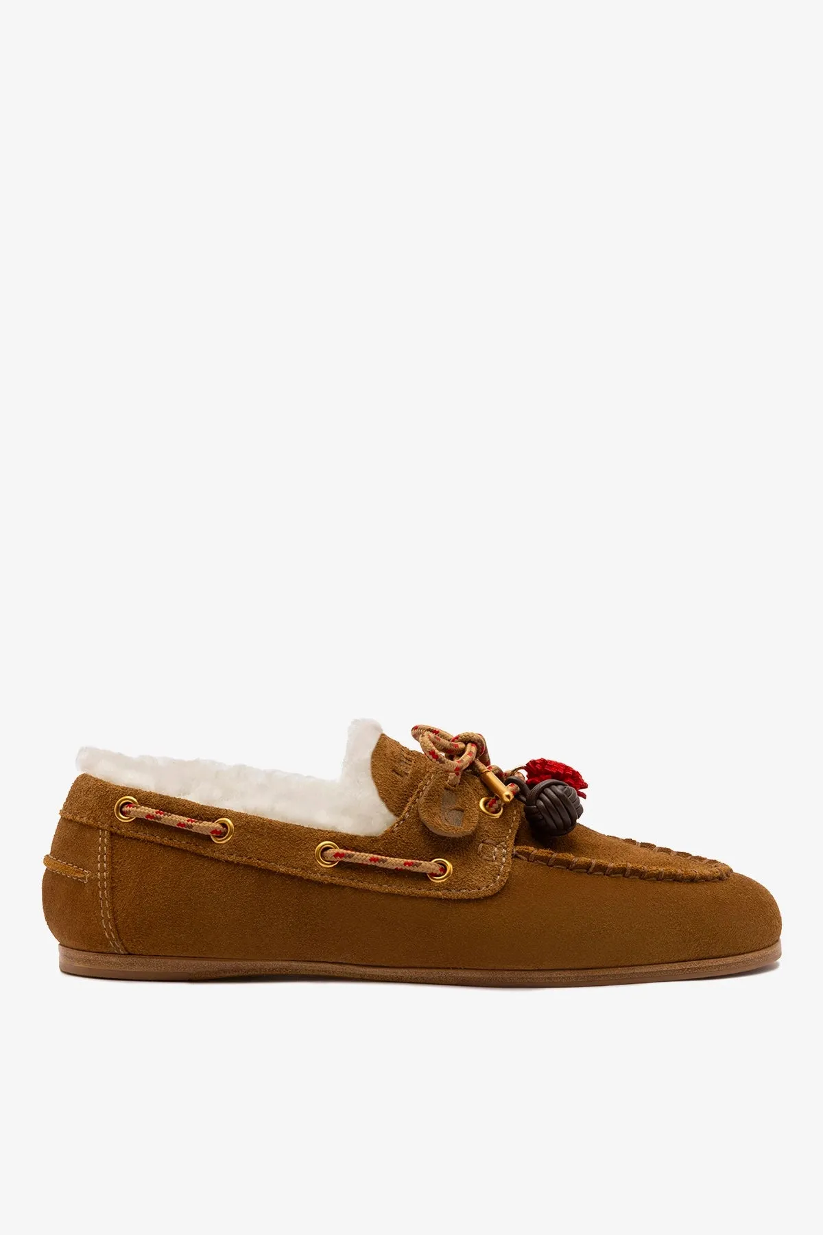 Cyprus Boat Shoe In Russet Suede and Natural Shearling sold by Larroude