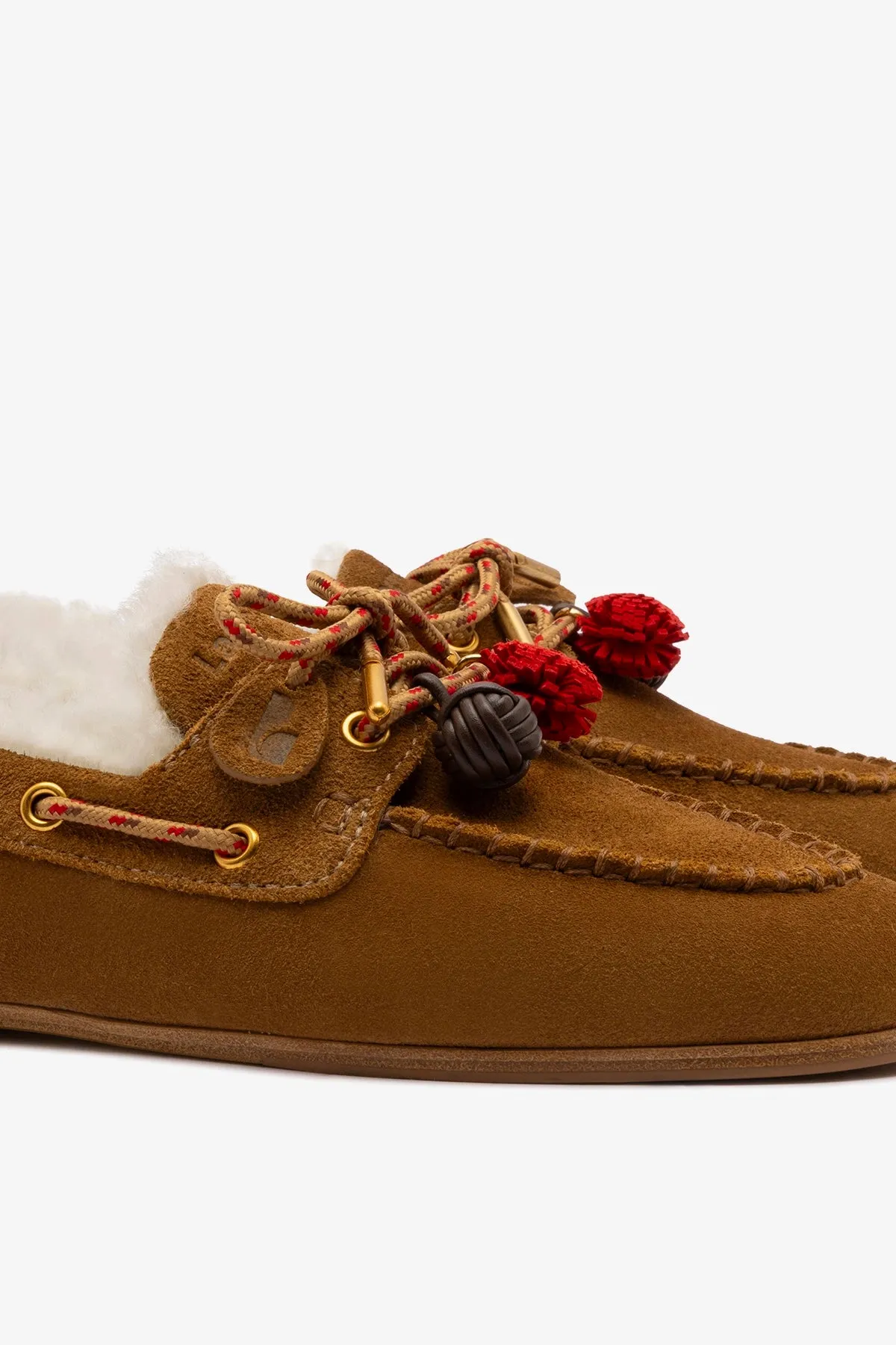 Cyprus Boat Shoe In Russet Suede and Natural Shearling sold by Larroude product image thumbnail 4