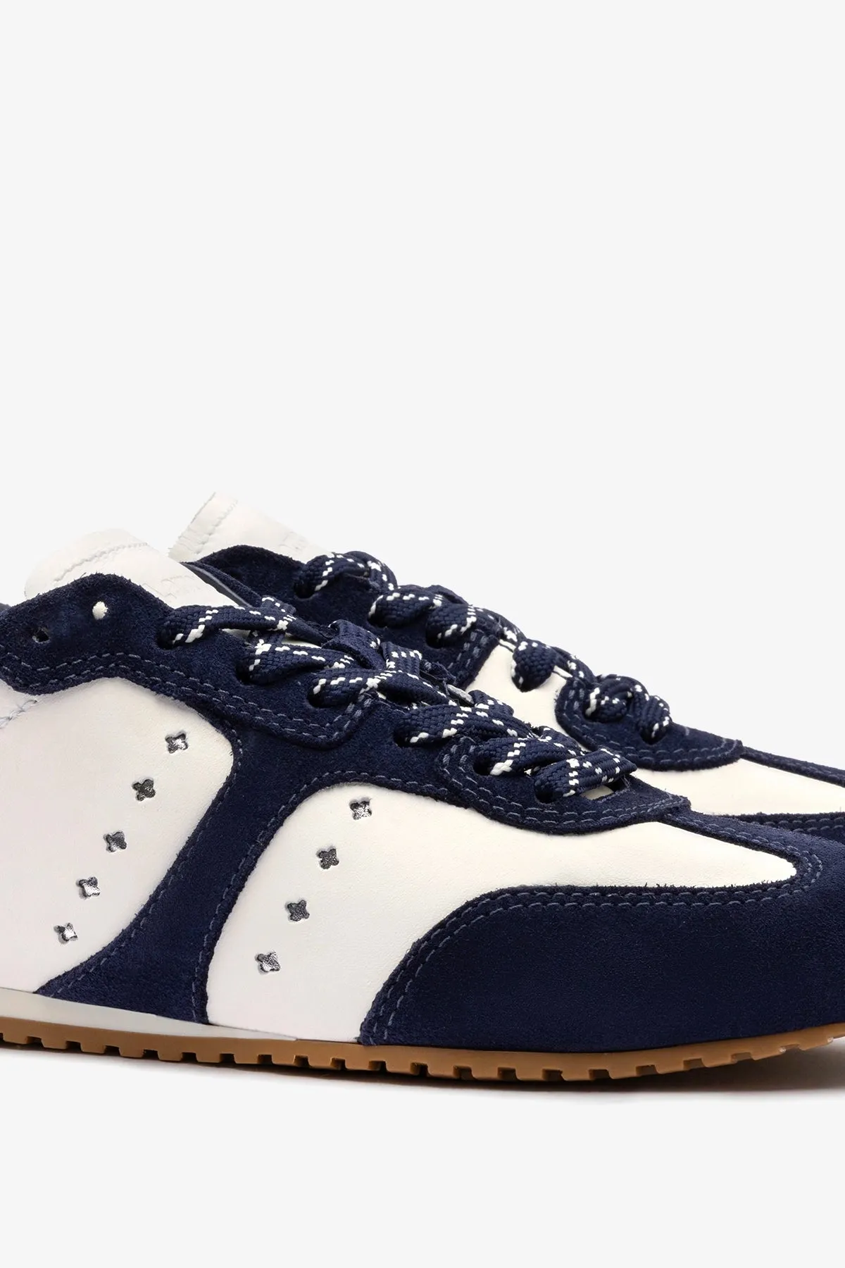 Stella Sneaker In White Leather and Indigo Suede sold by Larroude product image thumbnail 5