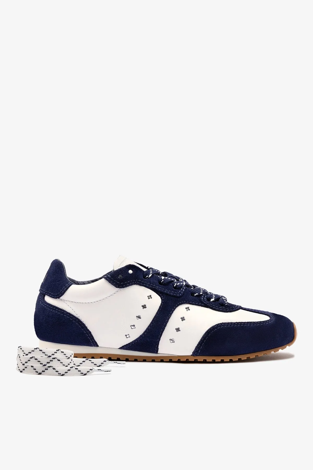 Stella Sneaker In White Leather and Indigo Suede sold by Larroude product image thumbnail 3