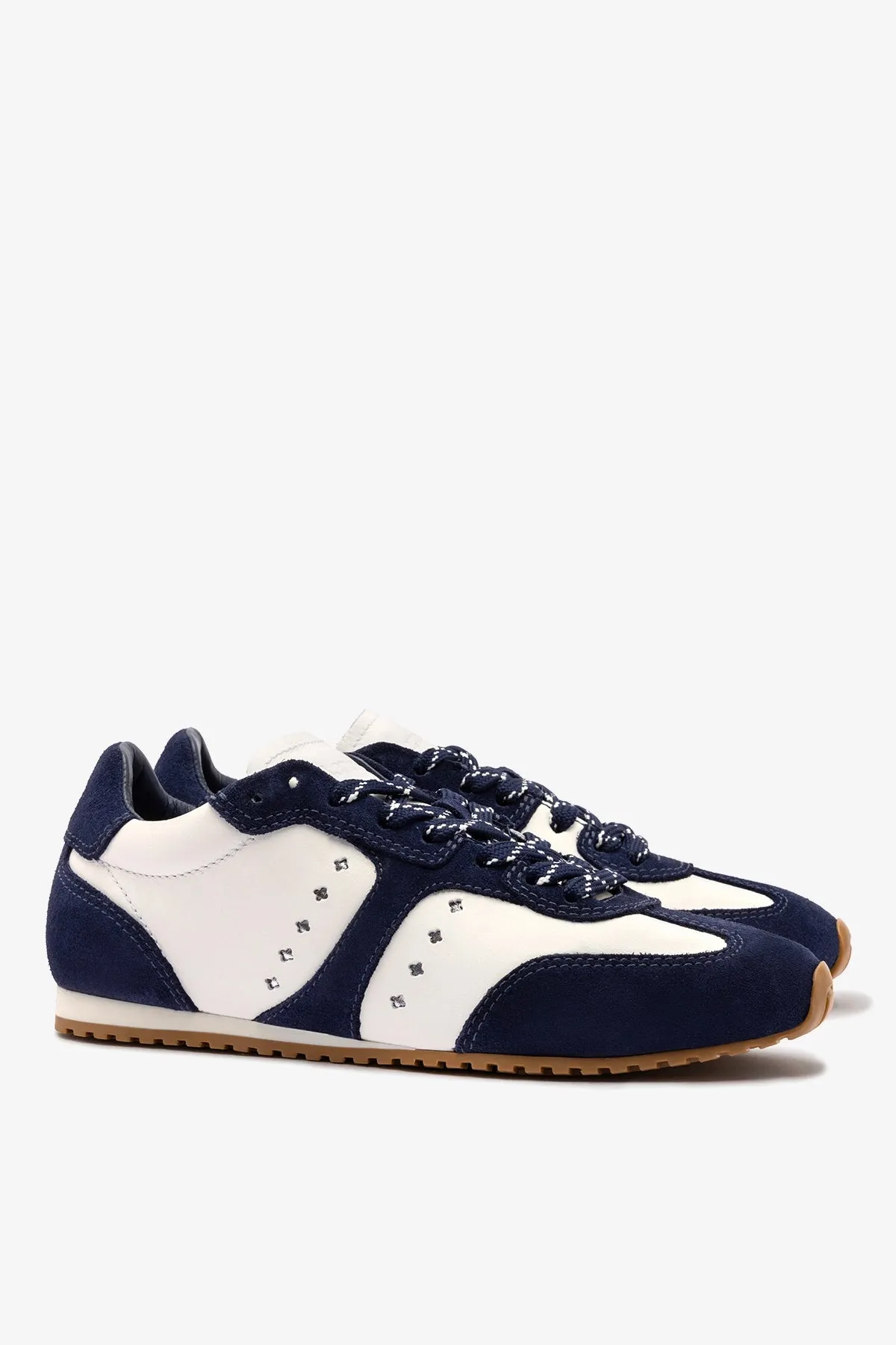 Stella Sneaker In White Leather and Indigo Suede sold by Larroude product image thumbnail 4