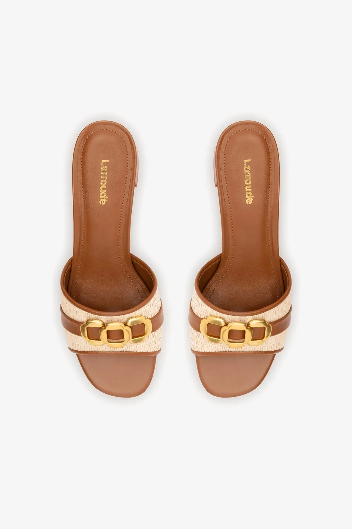 Franca Block Sandal In Natural Raffia And Caramel Leather sold by Larroude product image thumbnail 4