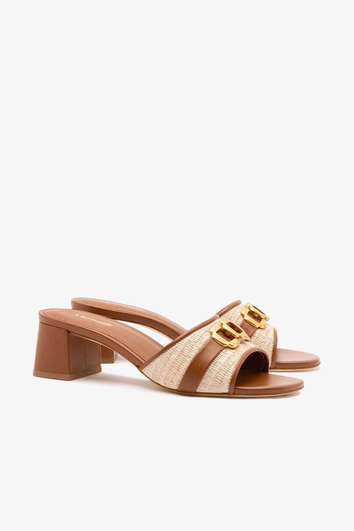 Franca Block Sandal In Natural Raffia And Caramel Leather sold by Larroude product image thumbnail 2