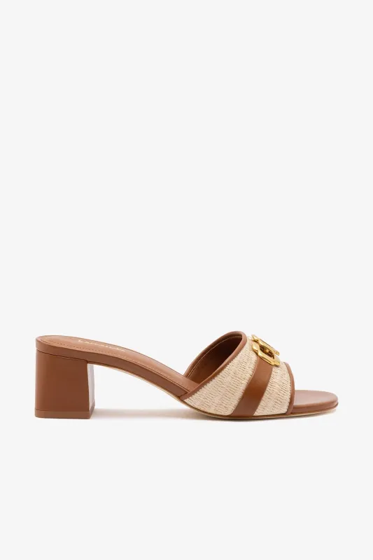 Franca Block Sandal In Natural Raffia And Caramel Leather sold by Larroude