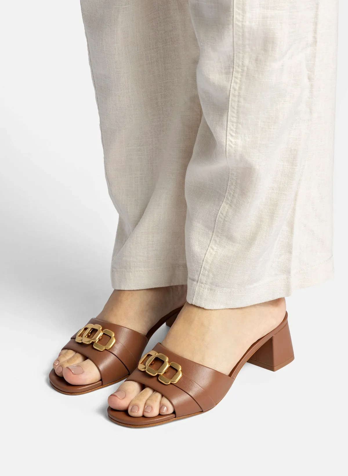 Franca Block Sandal In Caramel Leather sold by Larroude product image thumbnail 5