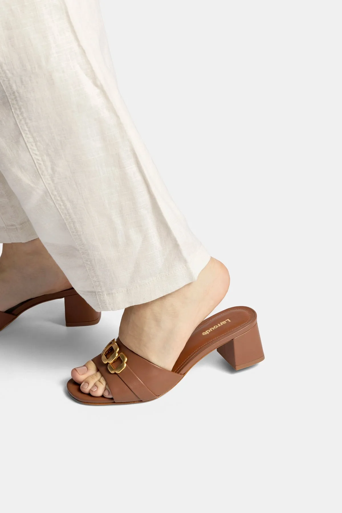 Franca Block Sandal In Caramel Leather sold by Larroude product image thumbnail 2