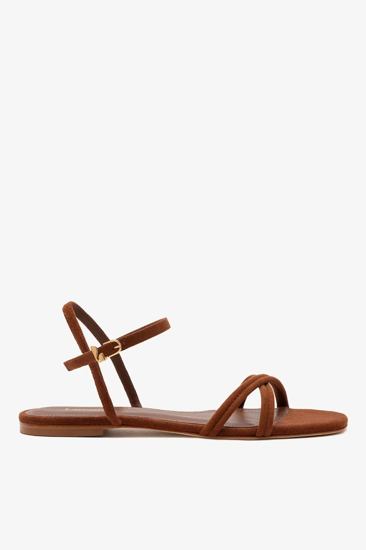 Annie Ankle Strap Sandal In Burnt Umber Leather sold by Larroude