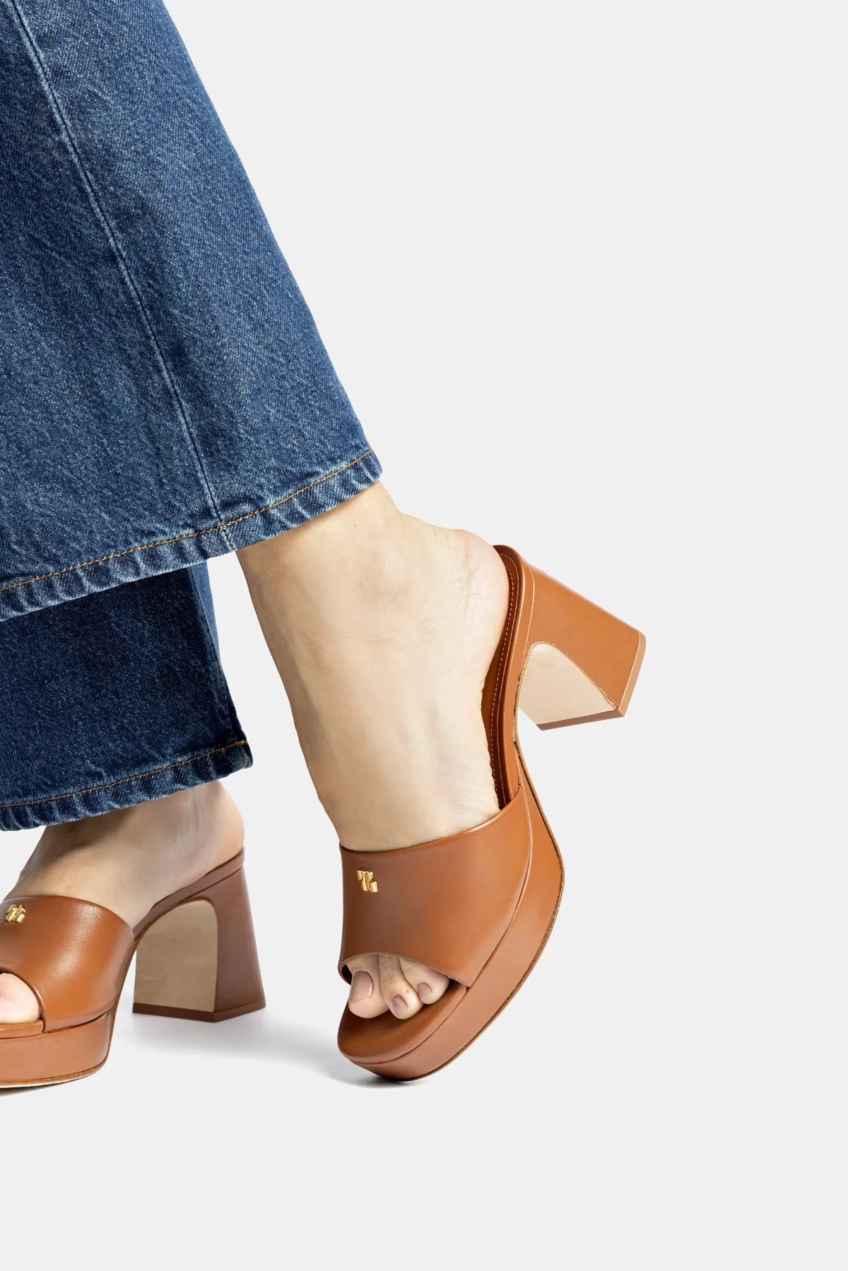 Dolly Low Mule In Caramel Leather sold by Larroude product image thumbnail 2