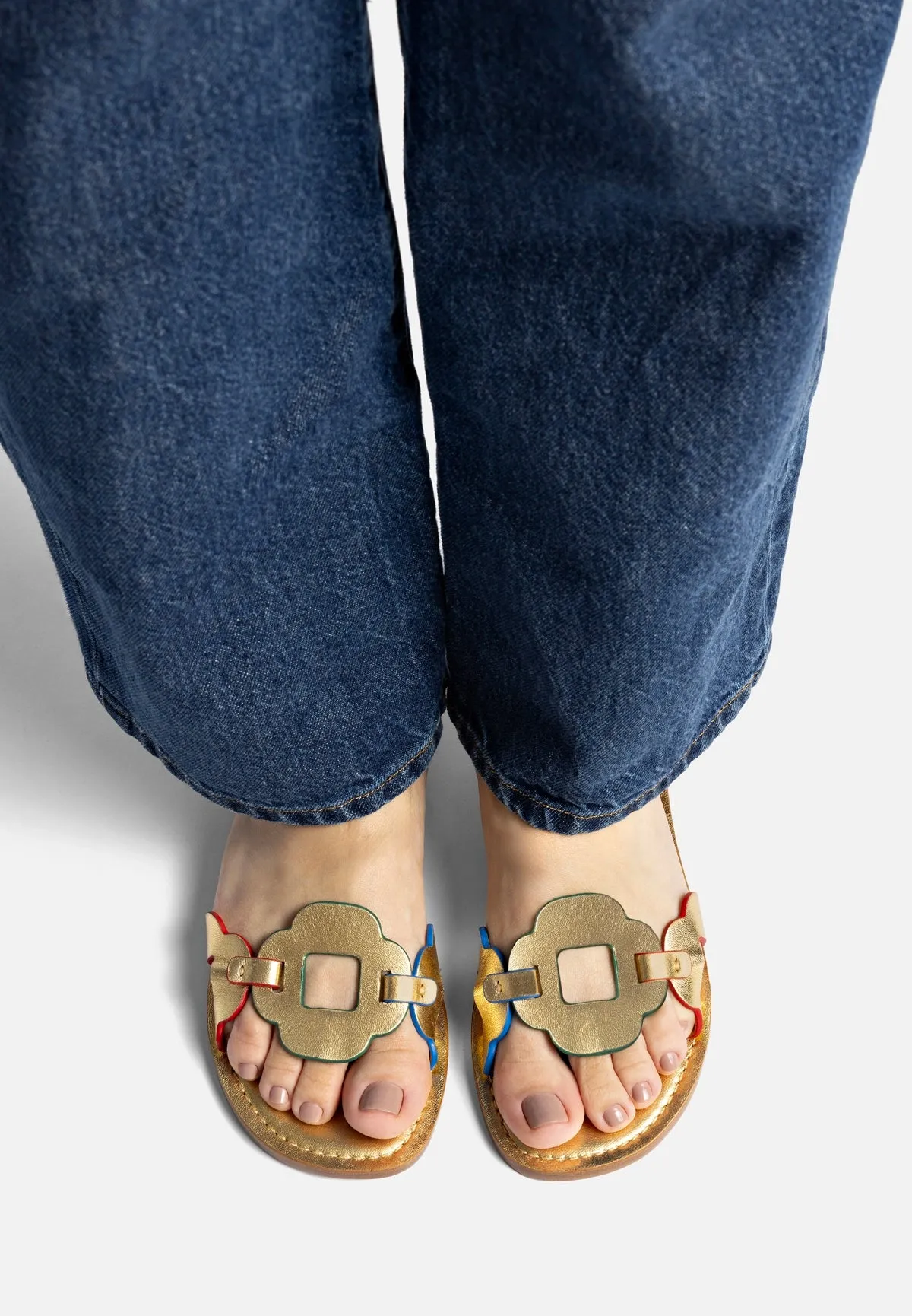 Margherita Slide In Metallic Gold Leather sold by Larroude product image thumbnail 2